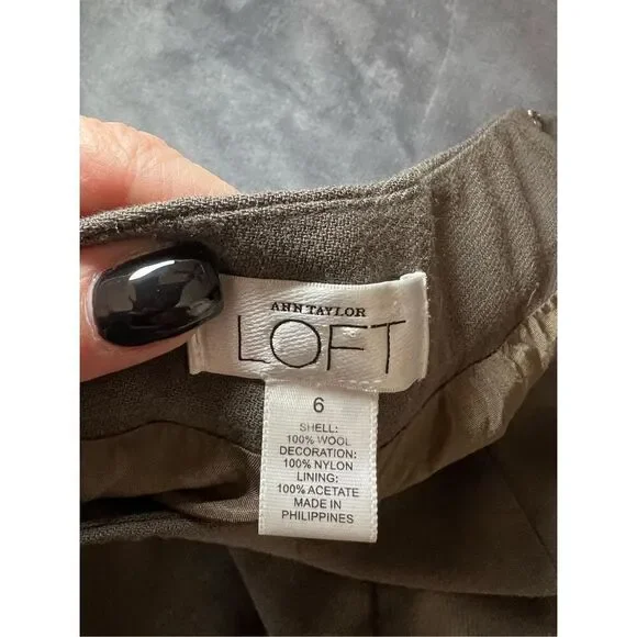 Ann Taylor LOFT Skirt Womens Size 6 Brown Flared Trumper Wool Lace Hem Lined - Picture 3 of 7